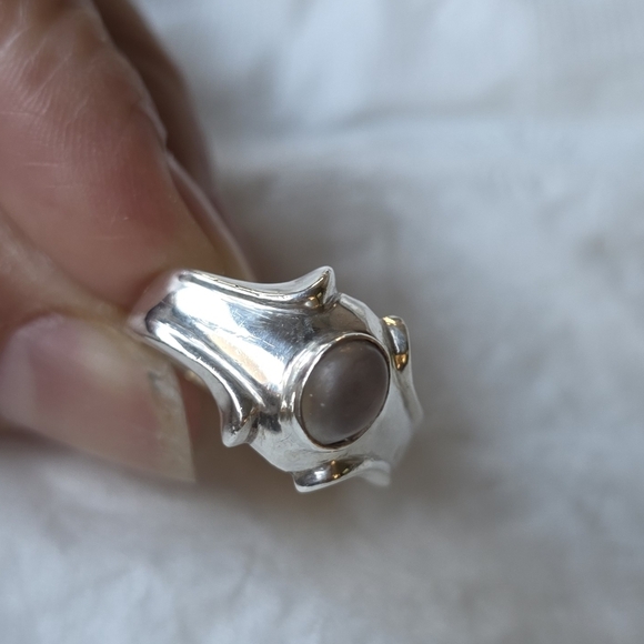 Vintage 925 Cats Eye Moonstone Solitaire Ring with Moonstone Size 8 - Picture 8 of 14